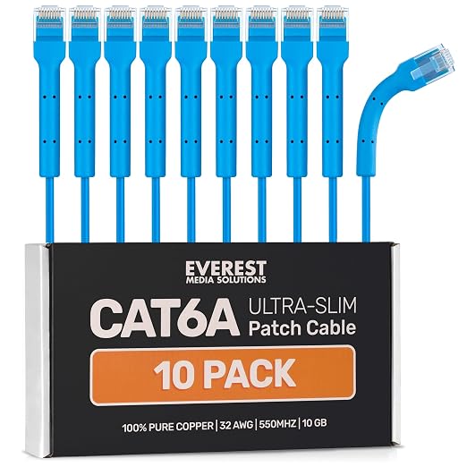 Everest Ultra Slim Cat6a Ethernet Patch Cables 6ft Blue by EverestMediaSolutions