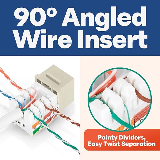 Everest 90° Angled RJ45 Cat6 Keystone Jacks 20-Pack in Ivory - Image 3