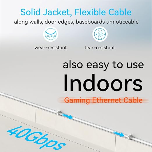 Sokqovt Cat 8 Ethernet Cable Slim 150ft Outdoor&Indoor, Pure Copper Cat8 - Image 6