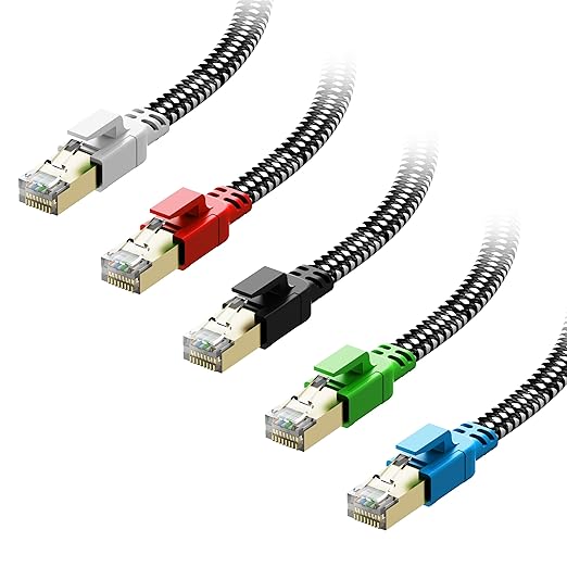Cat 8 Ethernet Cable 1.5 ft 5 Pack Multi Color, Nylon Braided High Speed Heavy by Orbram