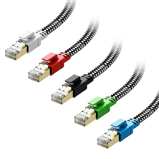 Cat 8 Ethernet Cable 15 ft 5 Pack Multi Color, Nylon Braided High Speed Heavy by Orbram