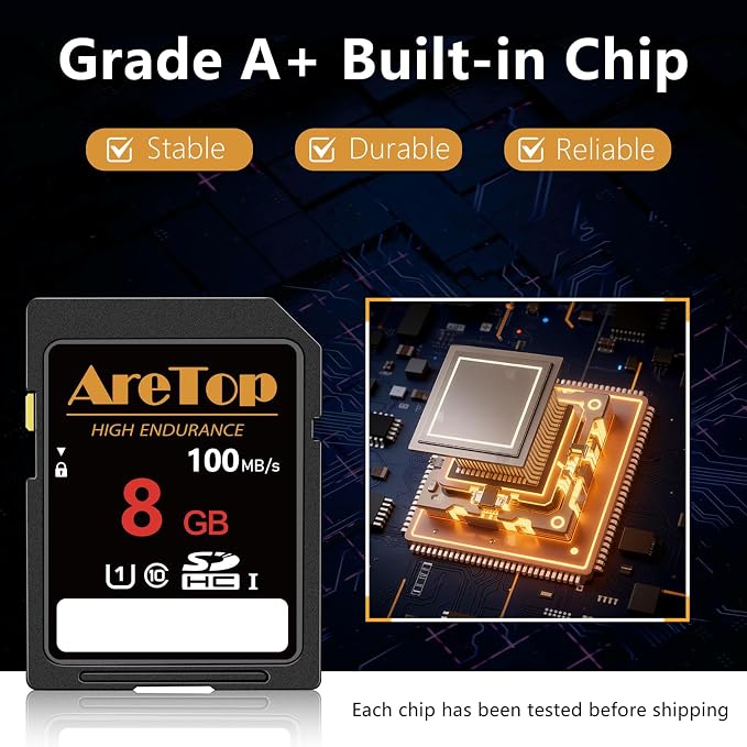 AreTop SD Card 8GB, 5 Pack UHS-I Class 10 SDHC Memory Card, 5 Pack 8GB Full HD - Image 4