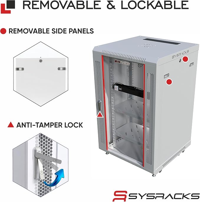 22U Wall Mount Server Rack Cabinet 24” Deep, 19” Network & AV Enclosure - Image 5
