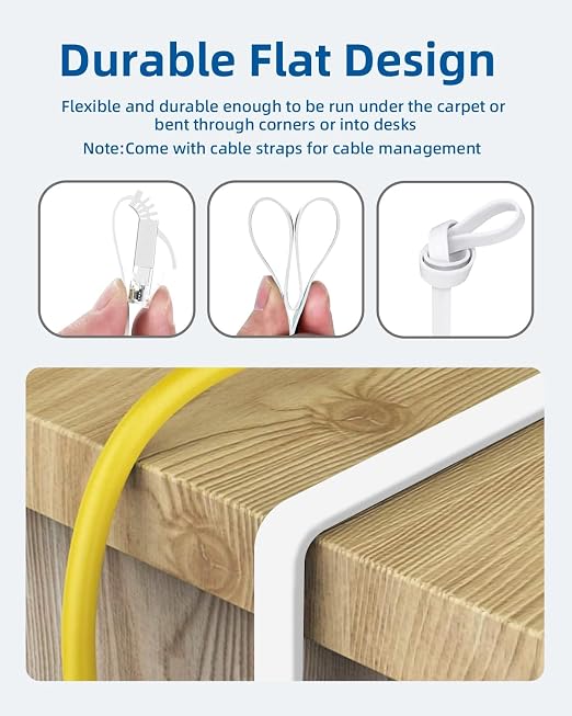 Yauhody CAT 6 Ethernet Cable 3ft 12-Pack White, High Speed Solid Flat CAT6 - Image 4