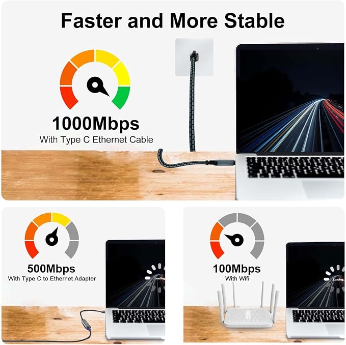 USB C to Ethernet Cable, 15 Feet Type C to Gigabit Ethernet Cable, USB C to - Image 6
