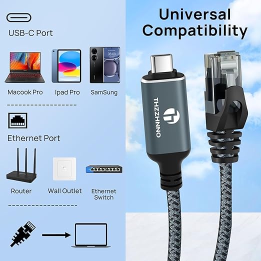 USB C to Ethernet Cable 10FT, Type C to RJ45 Gigabit LAN Network Cord, Directly - Image 2