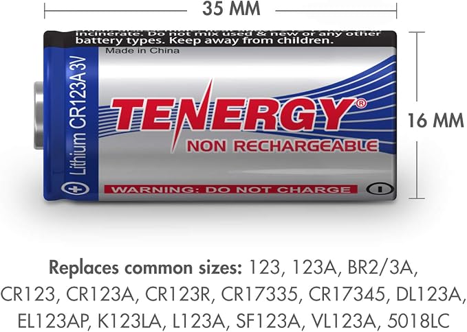Tenergy 3V CR123A Lithium Battery, High Permance 1500mAh CR123A Cell Batteries - Image 4