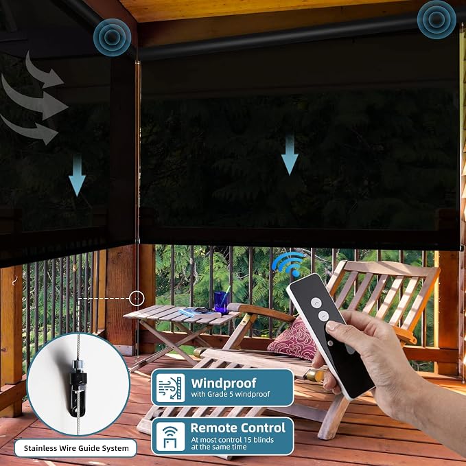 SmartWings Motorized Outdoor Patio Shades Roll Up Blinds - Image 3