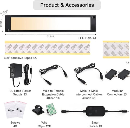 4pack 7inch Dimmable LED Kitchen Light Kit, 2700-6000K Smart Closet Cabinet - Image 2