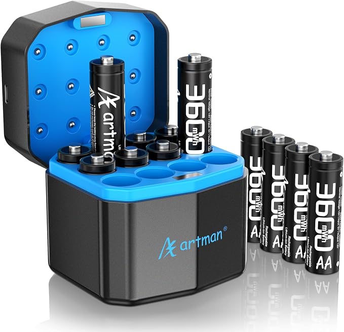 Artman Rechargeable Lithium AA Batteries 12 Pack by Aartman