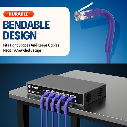 Everest Ultra Slim Cat6a Ethernet Patch Cables 2ft Purple - Image 2