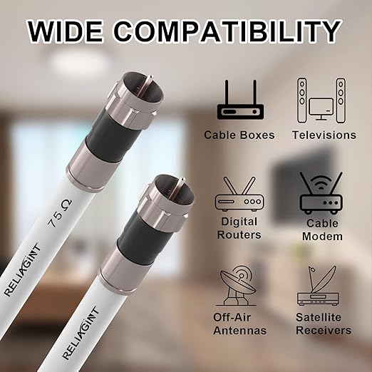 10ft RG6 Coaxial Cable White, 75 Ohm Coax Cable - Image 5