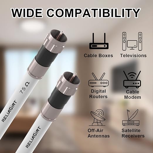 30ft RG6 Coaxial Cable White, 75 Ohm Coax Cable - Image 5