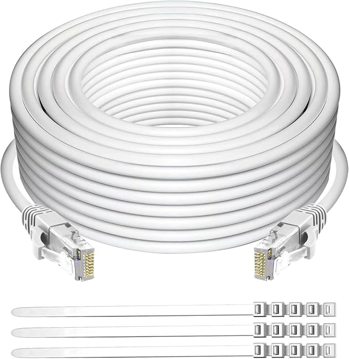 Adoreen Cat 6 Ethernet Cable 60 Ft-White, Outdoor & Indoor Snagless Long Round by Adoreen