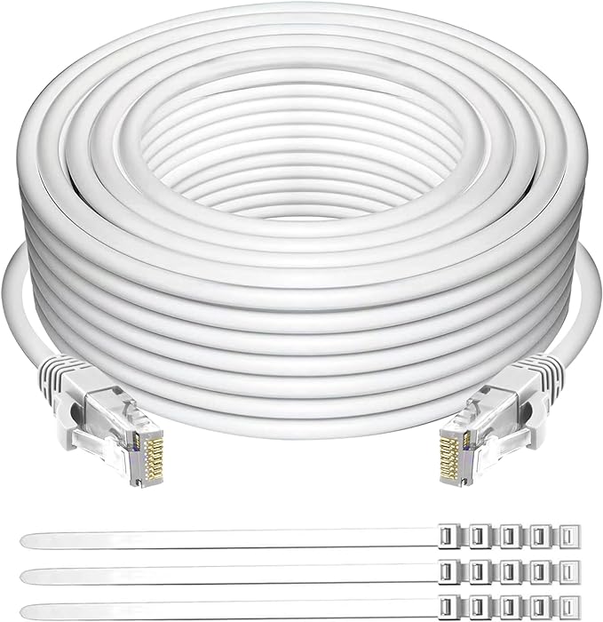 Adoreen Cat 6 Ethernet Cable 75 Ft-White, Outdoor & Indoor Snagless Long Round by Adoreen