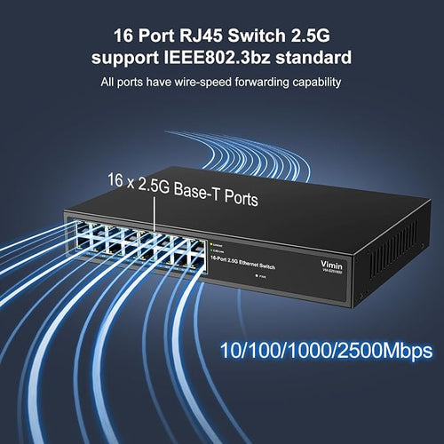 16 Port 2.5G Switch Unmanaged, Vimin 16 Port 2.5GB Base-T Ethernet Switch - Image 2