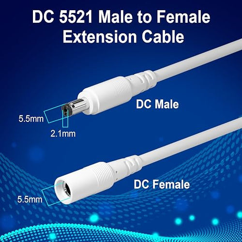 12V DC Power Extension Cable 50 FT, 5.5 mm x 2.1 mm 5521 Male to Female Supply - Image 2