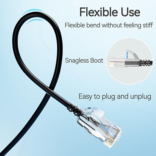 Cat6 Slim Patch Cables 3 Feet 10-Pack Black, Cat6a Patch Cables 10Gbps 550MHz - Image 5