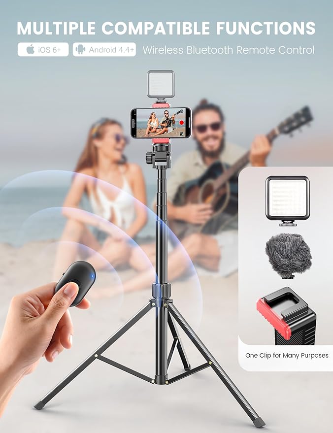 Pnitri 71'' Phone Tripod Stand, Extendable Reinforced Aluminum Phone Stand - Image 4