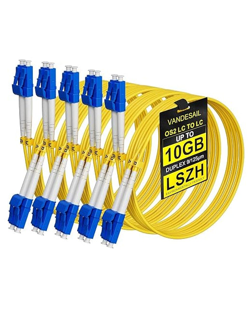 0.5M LC to LC Single Mode Fiber Patch Cable, 5 Pack OS2 9/125µm Duplex SMF by VANDESAIL
