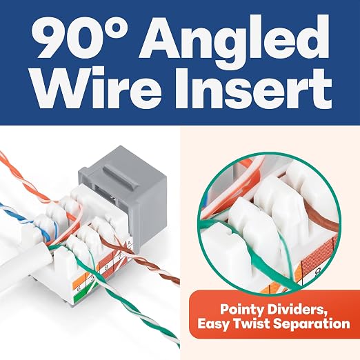 Everest 90° Angled RJ45 Cat5e Keystone Jacks 50-Pack in Gray - Image 3