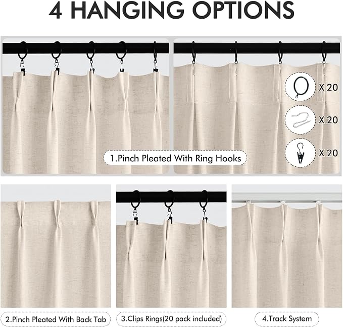 Memory Trained Pinch Pleated Curtains 90 Inches Long, Viral Linen Pinch Pleat - Image 6