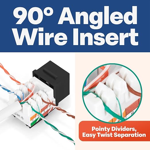 Everest 90° Angled RJ45 Cat6 Keystone Jacks 20-Pack in Black - Image 3