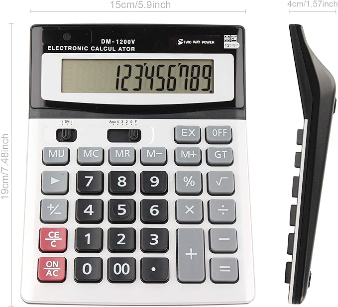 Large Electronic Calculator Counter Solar & Battery Power 12 Digit Display - Image 2