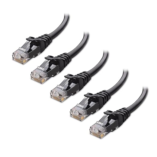 Cable Matters 5 Pack, Cat6 UTP Snagless Networking Patch Cable in Black 1ft by CableMatters