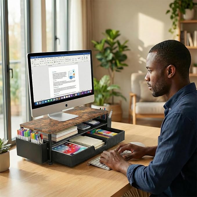 ECOLOVI Desk Organizer and Accessories, 2-Tier Computer Monitor Stand Rise - Image 7