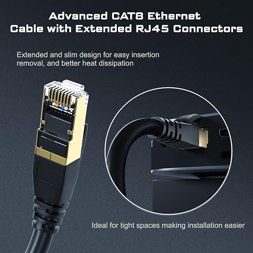 DbillionDa Cat 8 Ethernet Cable 40Gbps 2000MHz, 35FT Supports Cat7 Cat6 Cat5e - Image 4