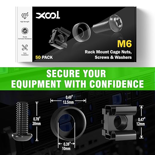 50 PACK M6 x 16mm Rack Mount Cage Nuts, Screws and Washers - Image 6