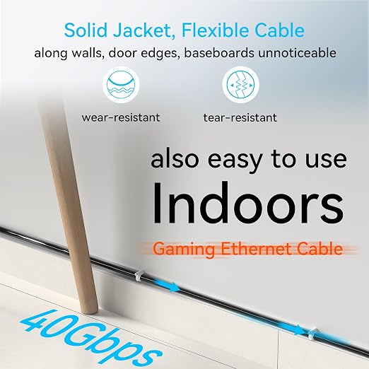Sokqovt Cat 8 Ethernet Cable Slim 75ft Outdoor&Indoor, Pure Copper Cat8 - Image 6