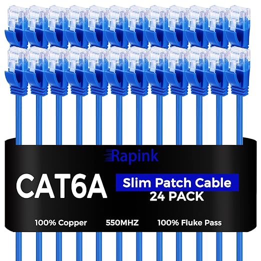 Rapink Patch Cables Cat6a 0.5ft Slim, Cat6a Ethernet Patch Cable 10G Support by Rapink