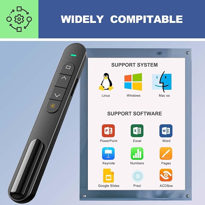 QUI Presentation Clicker with Volume Control, 2.4GHz USB Wireless Presenter - Image 7