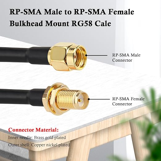 RP-SMA Male to RP-SMA Female Bulkhead Cable 2FT 2PCS, RG58 Coaxial Cable - Image 2