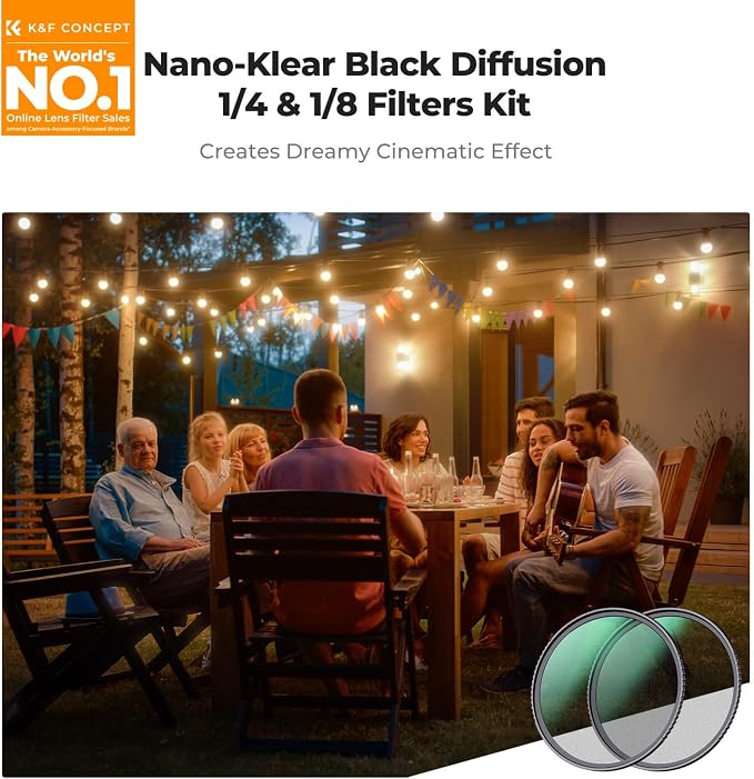 K&F CONCEPT 52mm Black Diffusion 1/4 & 1/8 Filters Kit Mist Cinematic Effect - Image 2