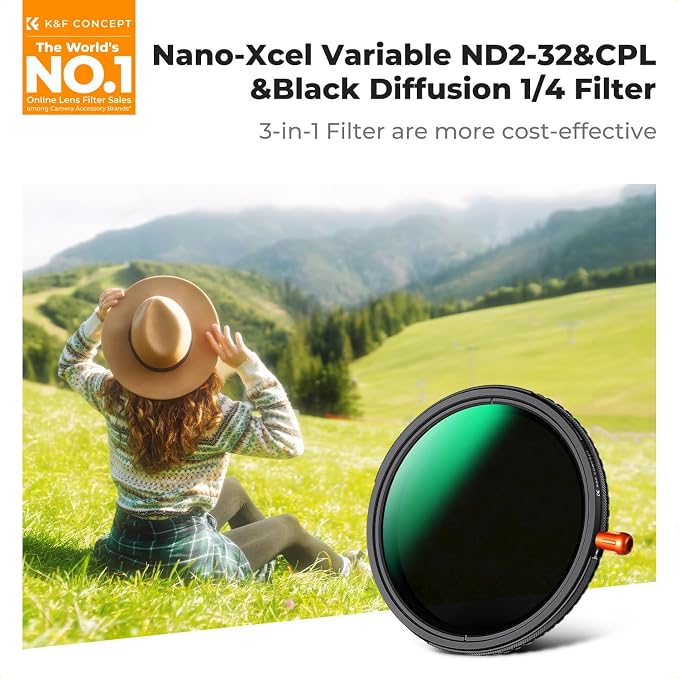 K&F CONCEPT 82mm Black Diffusion Mist Effect 1/4 & Variable ND2-32 & Circular - Image 2