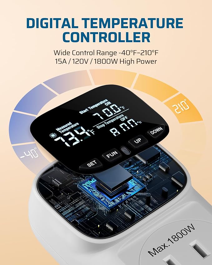 DEWENWILS Digital Temperature Controller, 2 Pack15A/1800W Thermostat Outlet Plug - Image 2