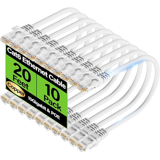 Cat6 Ethernet Cable 10Gbps 20 ft, UTP Ethernet Cable Cat 6, Flexible Bare by Unknown