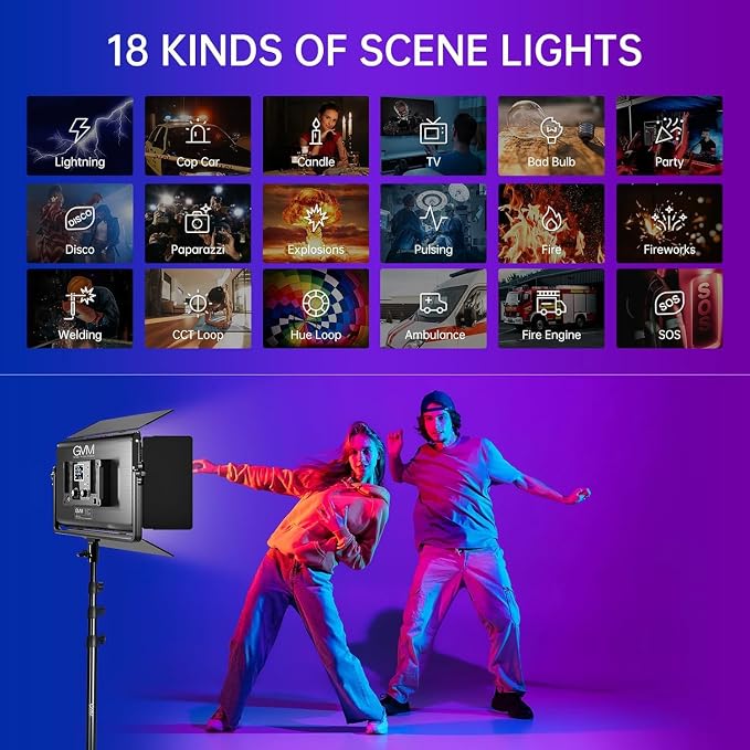 GVM 1500D RGB Video Light, 75W Dimmable Bi-Color Panel Light - Image 3