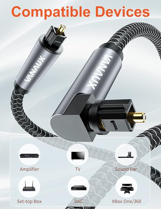 VANAUX 90 Degree Optical Audio Cable, 3.2ft S/PDIF TOSLINK Fiber Digital Cord - Image 5