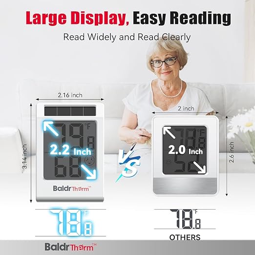 BaldrTherm Digital Thermometer and Humidity Meter, Solar-Powered 2.2" Indoor - Image 4
