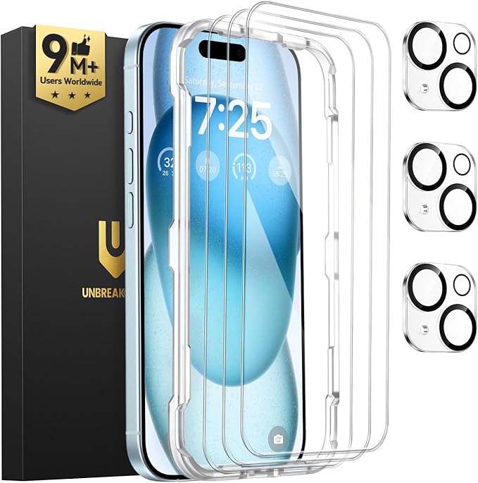 UNBREAKcable iPhone 15 Screen Protector 3-Pack, Upgraded Dual-Tempered Glass + by UNBREAKcable