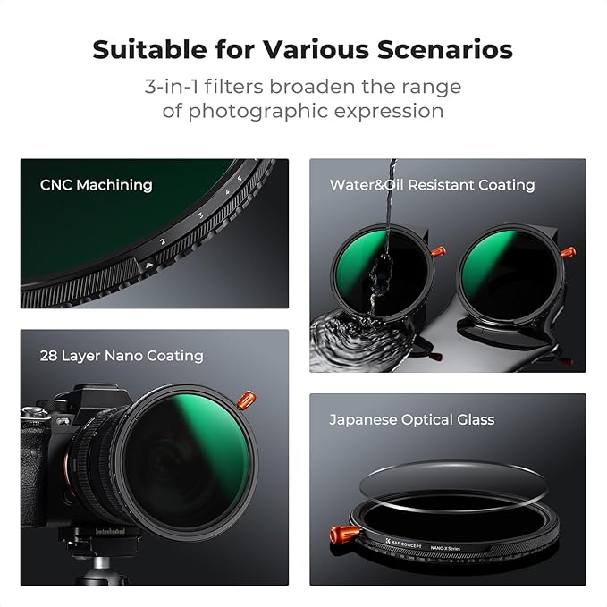 K&F CONCEPT 55mm Black Diffusion Mist Effect 1/4 & Variable ND2-32 & Circular - Image 6