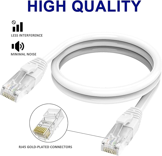 Adoreen Cat 6 Ethernet Cable 60 Ft-White, Outdoor & Indoor Snagless Long Round - Image 3