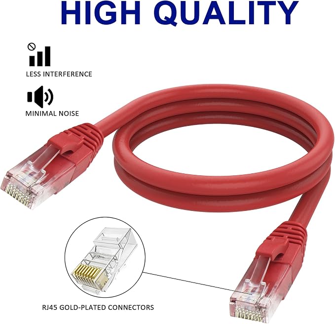 Adoreen Cat 6 Ethernet Cable 60 Ft-Red, Outdoor & Indoor Snagless Long Round - Image 3