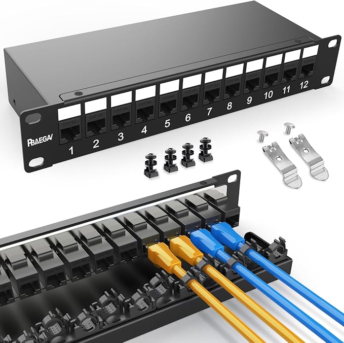 Patch Panel 12 Port【EC Listed】 10Gbps Cat6A Ethernet Network Patch Panel by PBAEGAV