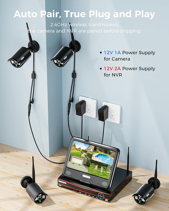 Hiseeu Home Security Camera System, 24/7 Recording Wired Plug-in Powered 4Pcs - Image 2