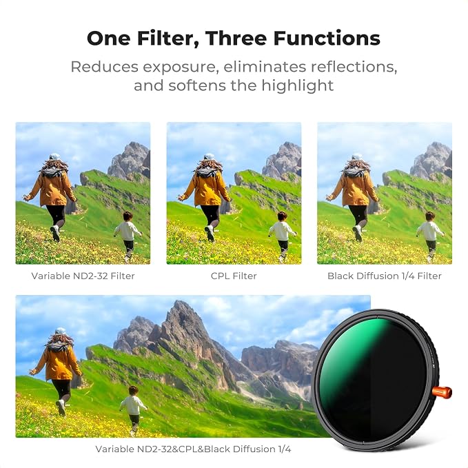 K&F CONCEPT 67mm Black Diffusion Mist Effect 1/4 & Variable ND2-32 & Circular - Image 3